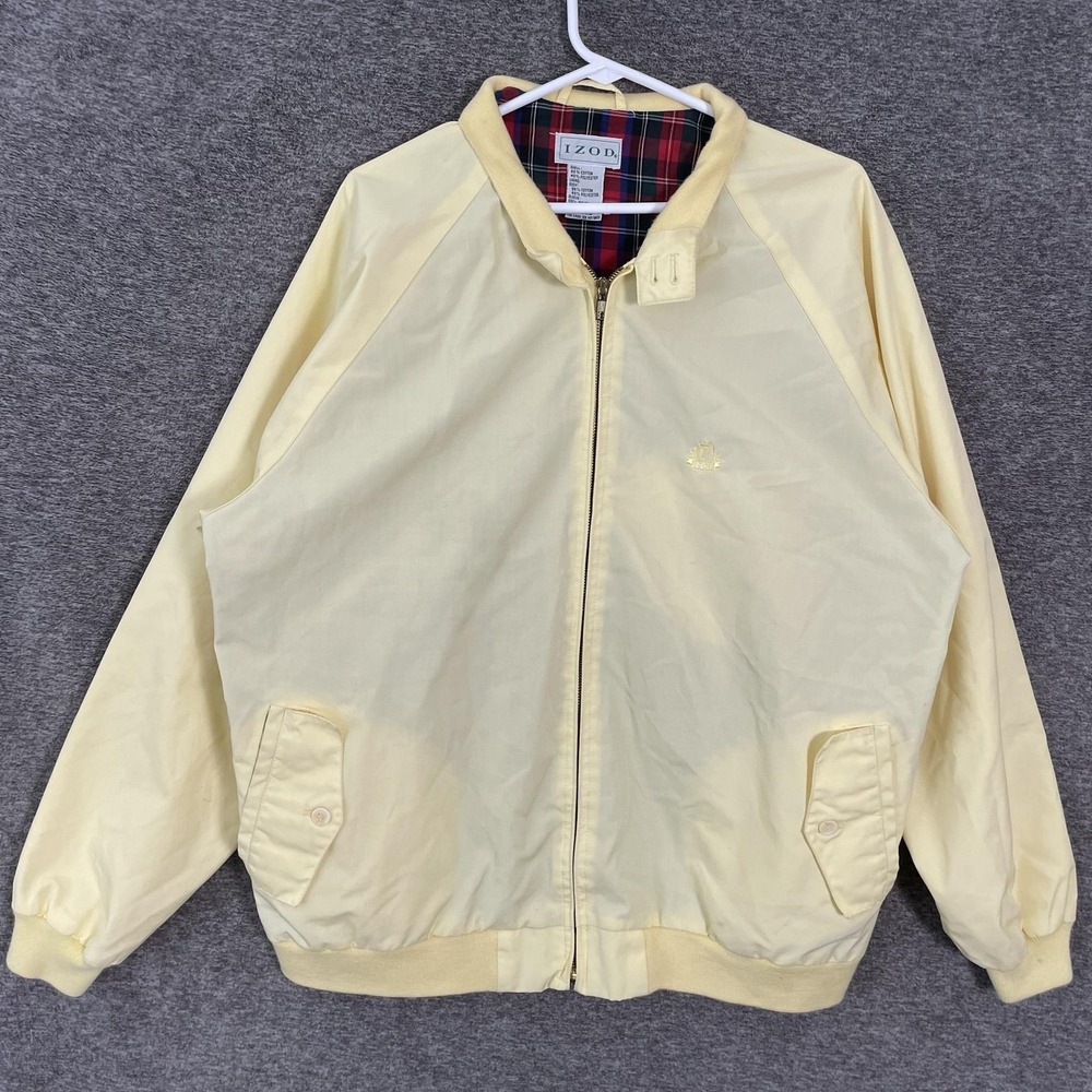 IZOD Jacket Mens XL Yellow Cotton Blend Plaid Lined Harrington Windbreaker